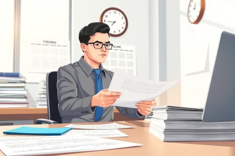 카드깡와 관련된 법적 문서를 검토하는 금융 분석가의 모습