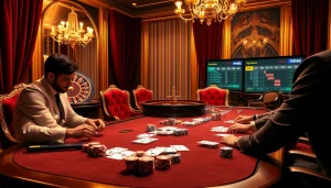 High-stakes poker scene showcasing MM88's thrilling casino atmosphere with elegant cards and chips.
