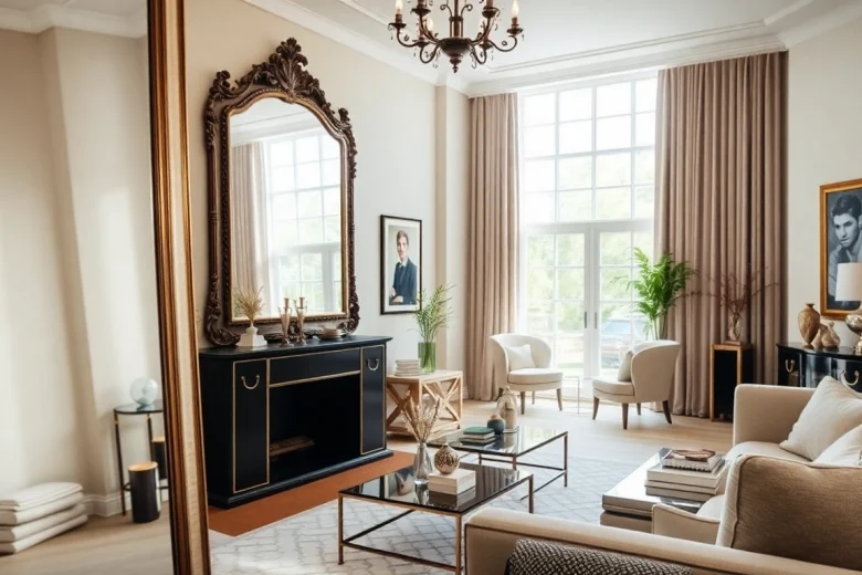 Showcase of bespoke mirrors from https://merithome.co.uk in an elegant living room setting.