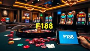 Experience the excitement of เจ้ามือรับแทง F168 with an elegant casino scene showcasing online gambling.