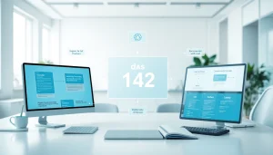 Visual representation of das 142 process with labeled workflow elements in a modern office setting.