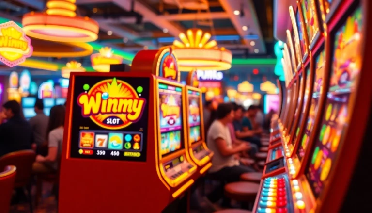 Engage with the exciting winmy slot machine in a dynamic casino environment filled with vibrant energy.