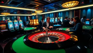 Players enjoy a thrilling roulette game at King88 vina casino, showcasing excitement and luxury.