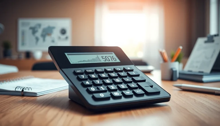 Calculate effortlessly with https://www.calculation.support showcased on a sleek office desk with modern design.