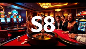 Players enjoying high-stakes poker at S8 casino, showcasing thrilling action and luxury.