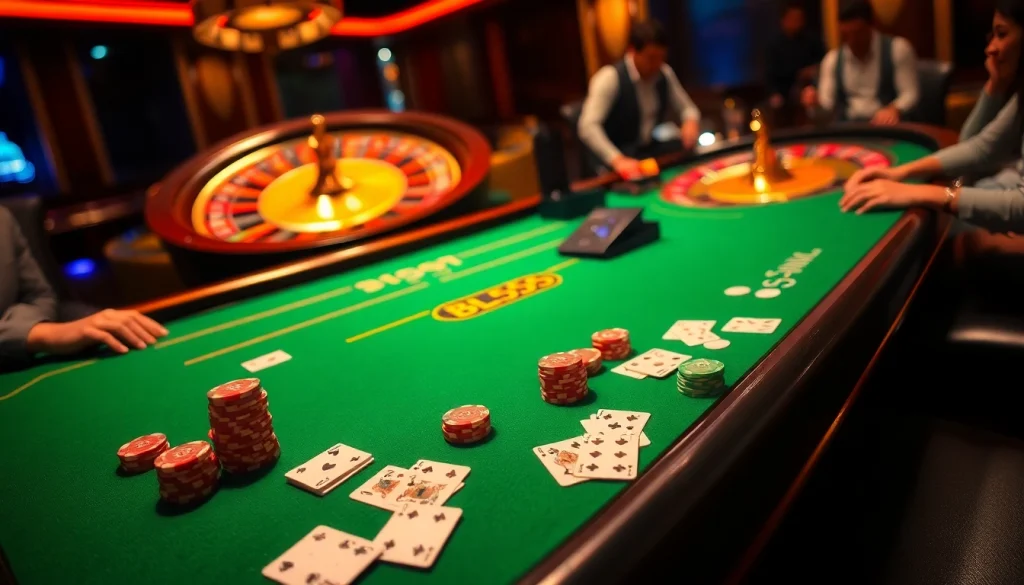Experience thrilling gameplay at BL555 with a luxurious casino scene featuring a poker table and roulette wheel.