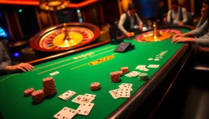 Experience thrilling gameplay at BL555 with a luxurious casino scene featuring a poker table and roulette wheel.