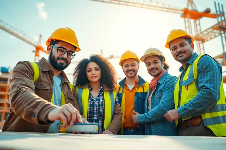 Engaged apprentices in construction apprenticeships carolinas collaborating on-site with tools.