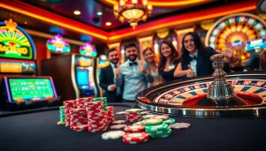 Exciting gaming experience at obraltoto with vibrant casino tables and slot machines.