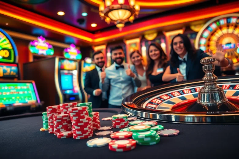 Exciting gaming experience at obraltoto with vibrant casino tables and slot machines.