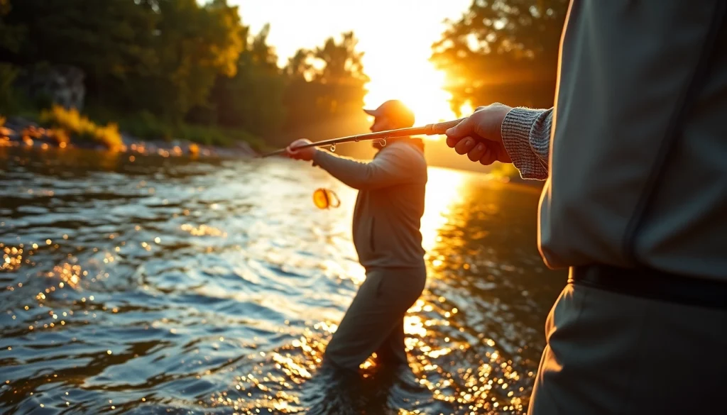Catch a glimpse of the Best fly fishing rods in action as an angler casts on a serene river.