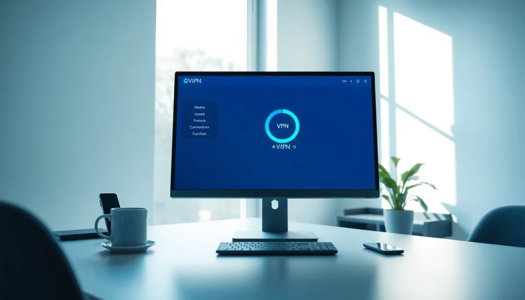 快连VPN interface showcasing fast and secure connections in a modern workspace.