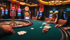 Sự phấn khích của Bet VIP tại bàn poker sang trọng được bao quanh bởi các yếu tố casino sống động