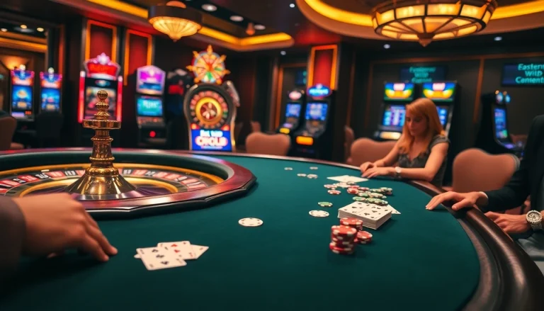 Sự phấn khích của Bet VIP tại bàn poker sang trọng được bao quanh bởi các yếu tố casino sống động