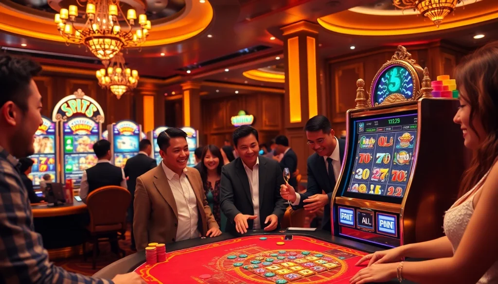 Engaging players enjoying Slot Online games in a vibrant and luxurious casino atmosphere.