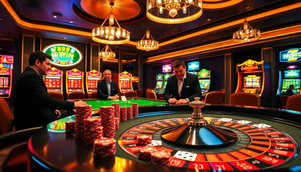 Players strategizing at a luxurious table, capturing the electrifying essence of 789 win in a casino setting.