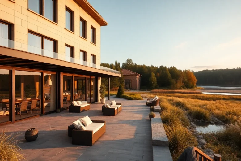 Luxurious hotel in Sweden surrounded by nature, offering serene views and elegant architecture.