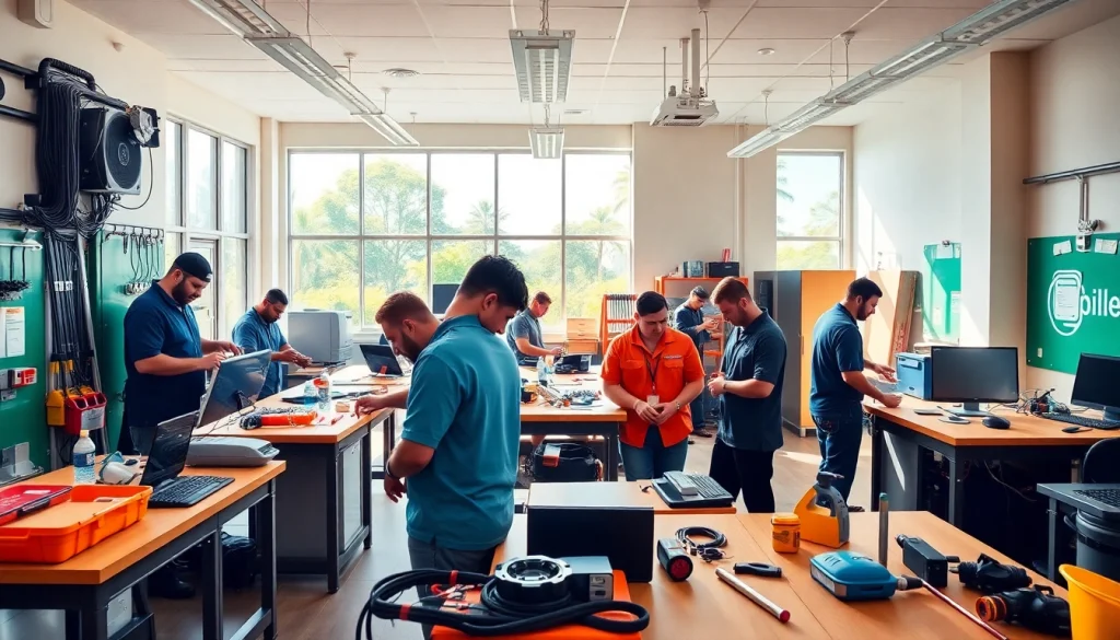 Students learning practical skills at trade schools Oahu in a modern classroom environment.
