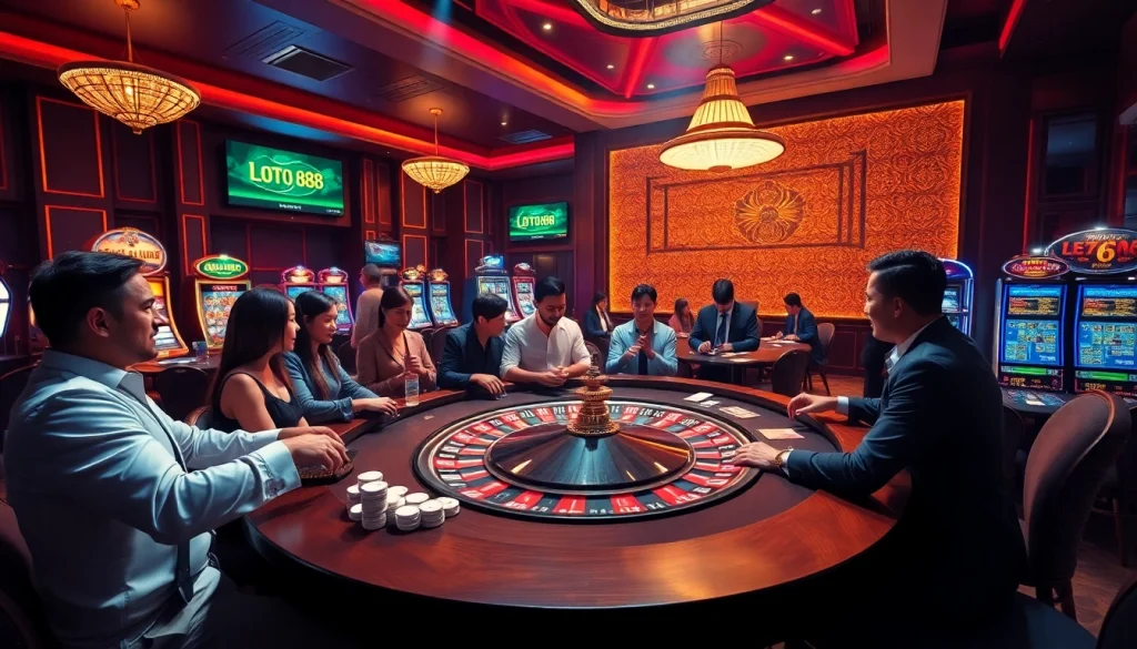 Experience the thrill of Casino LOTO188 with players enjoying a luxurious gaming ambiance.