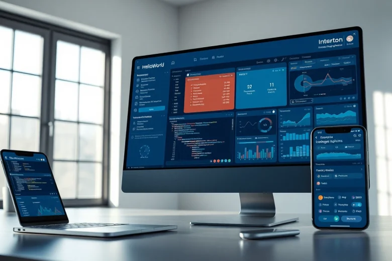HelloWorld官网 software interface showcasing seamless multi-device connectivity and multilingual capabilities.