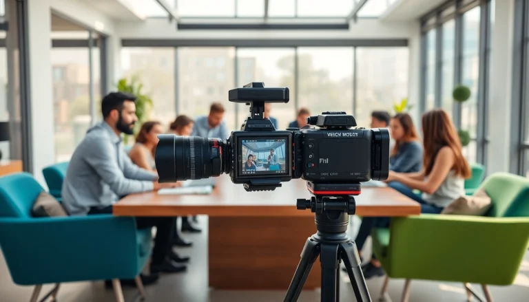 Create corporate video production scenes showcasing teamwork and creativity in a modern office setting.