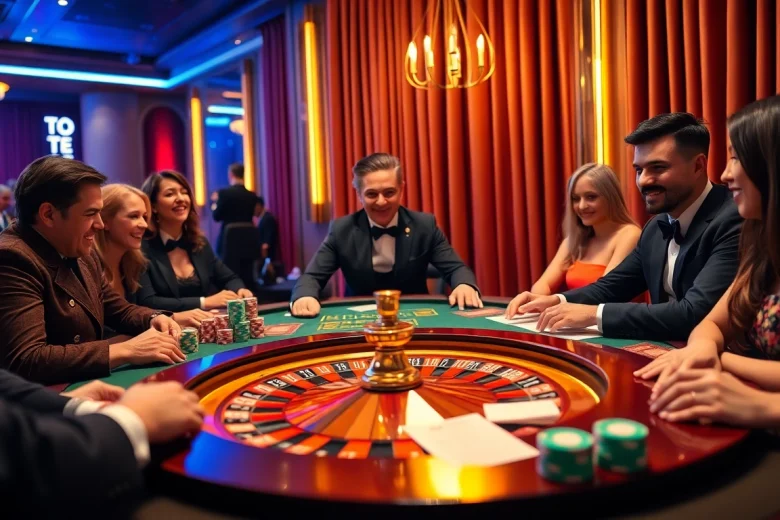 Players enjoying the thrill of toto togel in a luxurious casino setting.