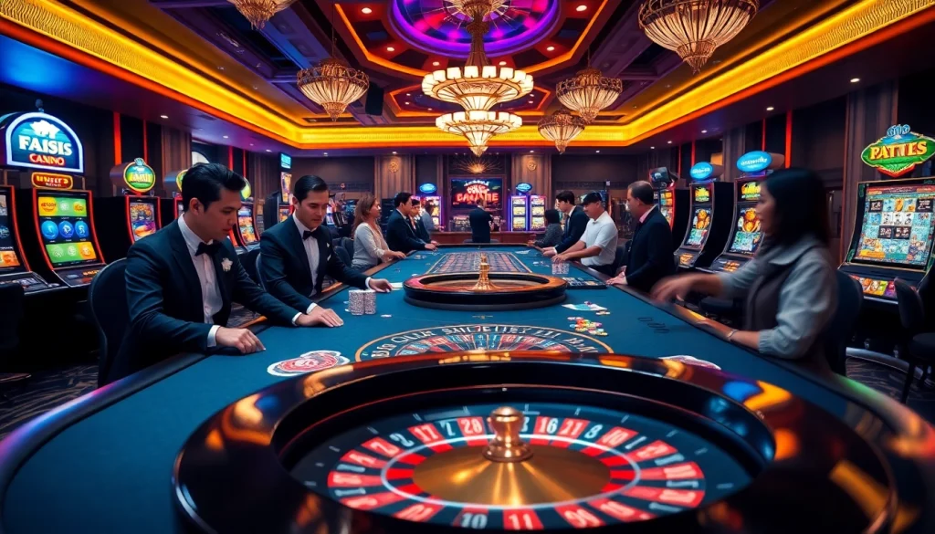 F168 casino scene showcasing an exciting poker game with vibrant chips and roulette wheel.
