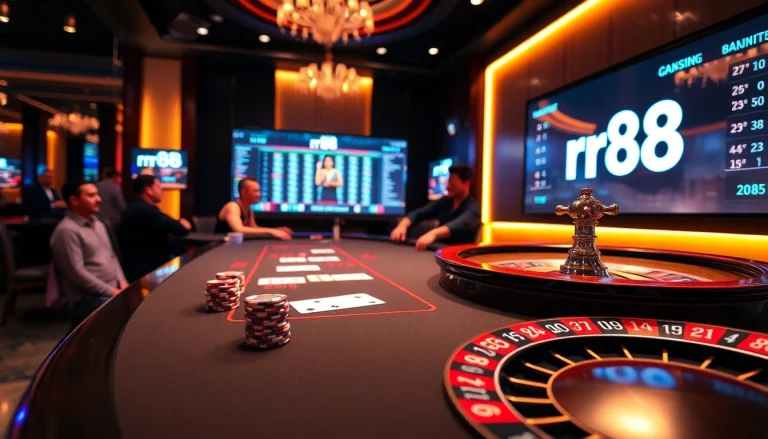 Experience high-stakes gaming at rr88 with vibrant poker tables and exciting roulette wheels.