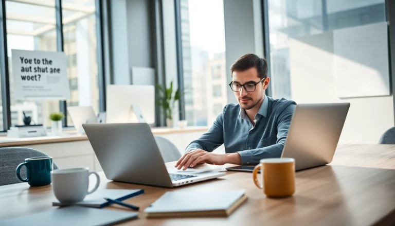 Engaging with WPS办公软件 in a modern office setup, showcasing efficiency and innovation.