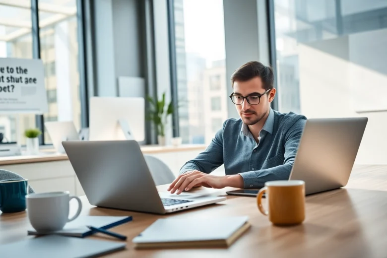 Engaging with WPS办公软件 in a modern office setup, showcasing efficiency and innovation.