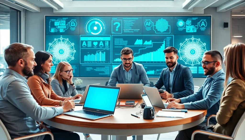 Engaged team at an ai startup collaborating creatively in a modern office.