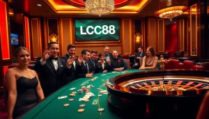 High-stakes poker action with Lc88 gaming interface and luxurious casino atmosphere.