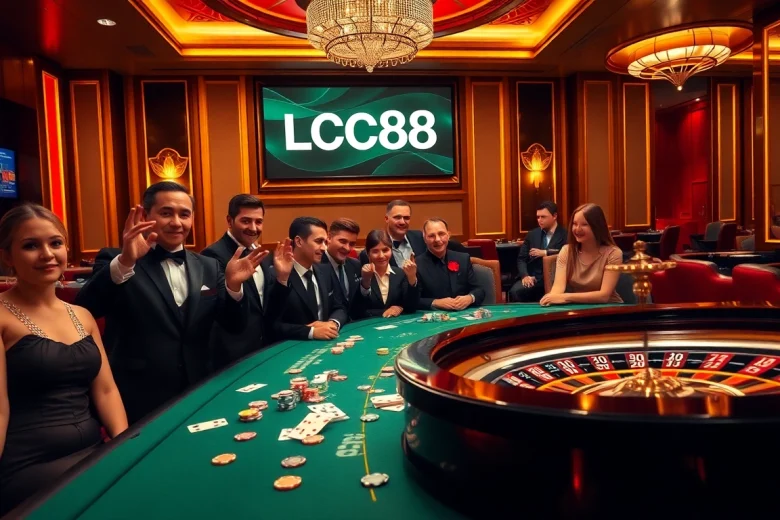 High-stakes poker action with Lc88 gaming interface and luxurious casino atmosphere.