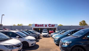 Rent a car Moldova - A vibrant car rental lot in Chisinau displaying diverse vehicles for travelers.
