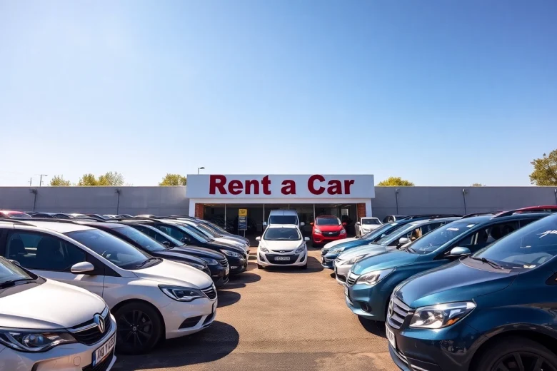 Rent a car Moldova - A vibrant car rental lot in Chisinau displaying diverse vehicles for travelers.