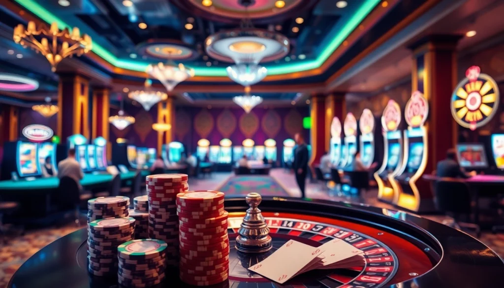 Engage in đăng nhập 888b with vibrant casino tables and slot machines in an exciting environment.