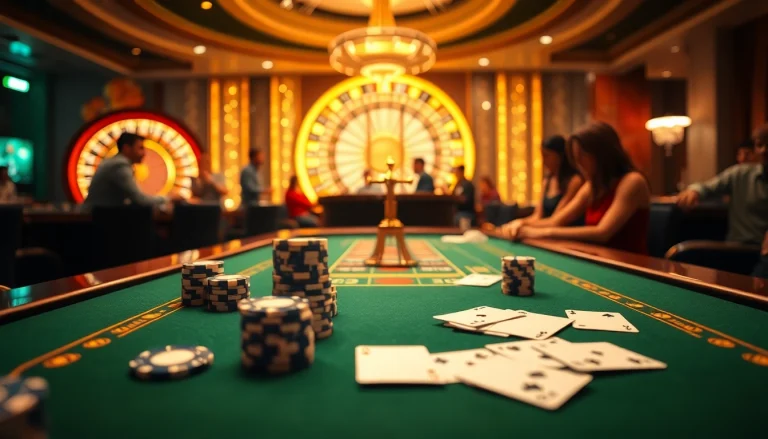 Experience the elegance of EV88 casino games with exciting poker chips and vibrant roulette wheels.