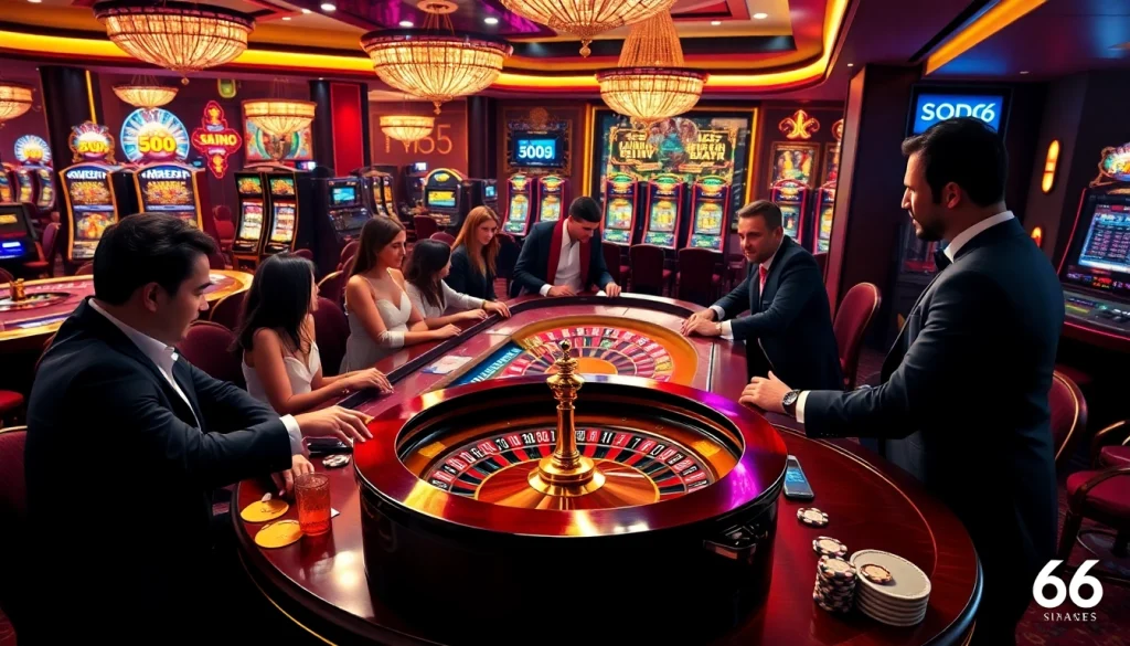 SODO66 offers an engaging casino experience with players at a roulette table, enjoying vibrant promotions.
