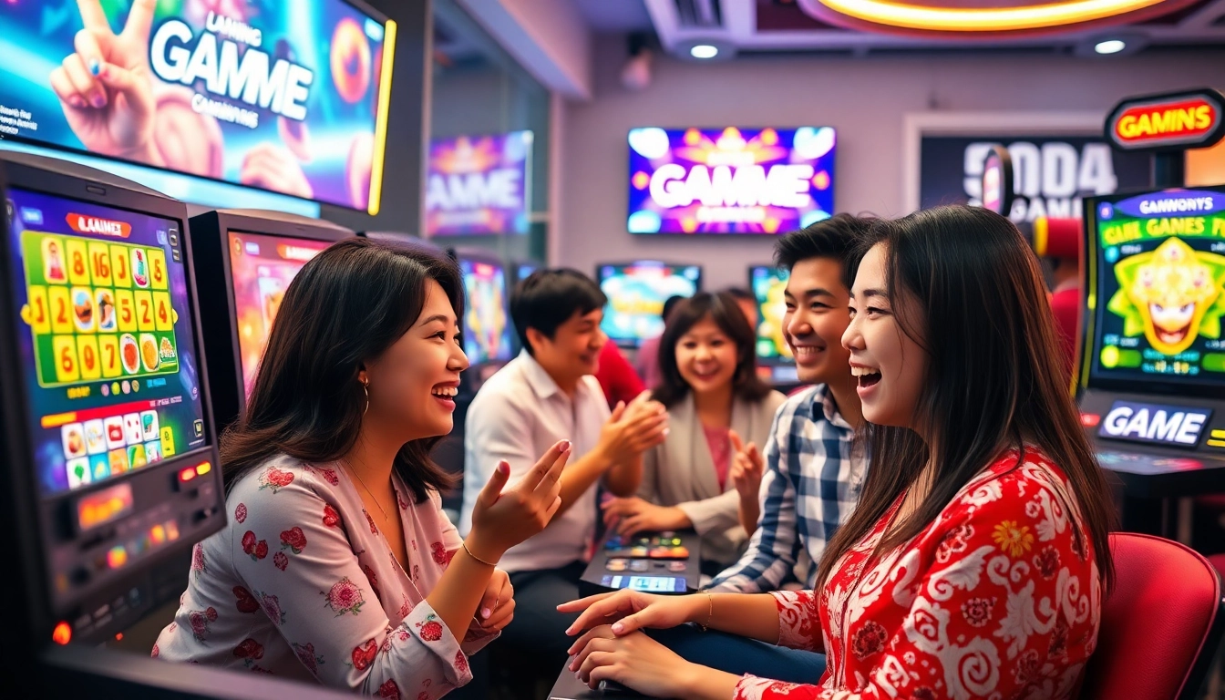 LAGAGAME77 players enjoying online slot games with vibrant graphics.