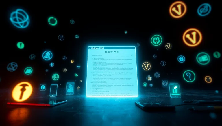 The hidden wiki displayed in a mysterious digital landscape, showcasing anonymous .onion links.