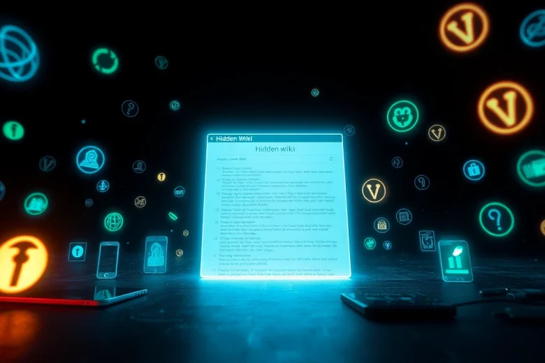 The hidden wiki displayed in a mysterious digital landscape, showcasing anonymous .onion links.