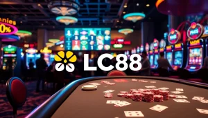 Players enjoying an exciting gaming experience at LC88 casino with vibrant slot machines and poker tables.
