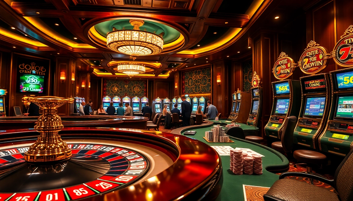 Experience the thrill of gambling at 56WIN with luxurious casino elements and engaging players.