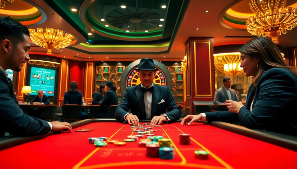 Experience high-stakes excitement at Lc88 casino table with vibrant chips and engaging gameplay.