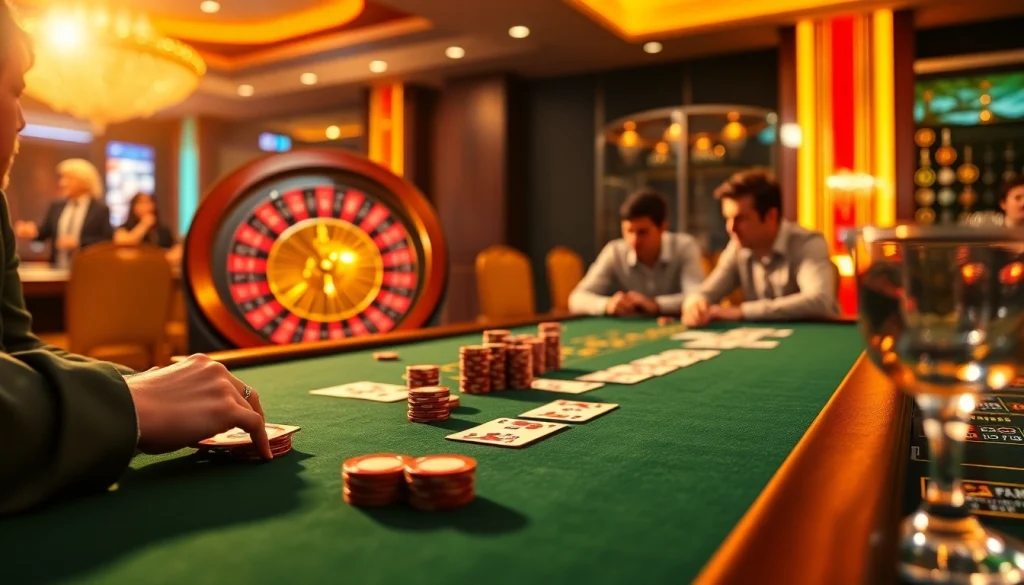 Experience thrilling gameplay at ev88 casino with an engaging scene of poker chips and cards on a luxurious table.