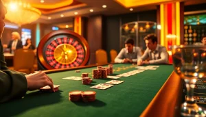 Experience thrilling gameplay at ev88 casino with an engaging scene of poker chips and cards on a luxurious table.