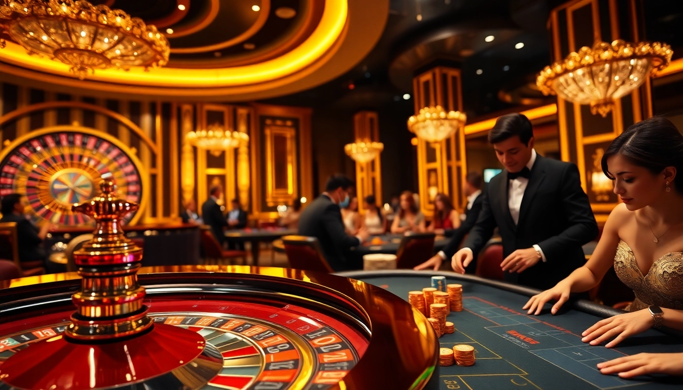 Experience tr88 vip excitement at a lavish casino with roulette, poker, and digital betting.