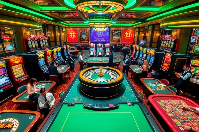 Experience the thrill of 555win, featuring vibrant casino tables and players celebrating wins.