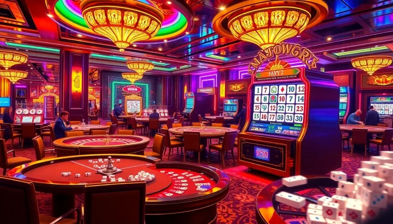 Play Mahjong Ways 2 slot with excitement at a luxurious casino, showcasing thrilling gameplay and vibrant decor.