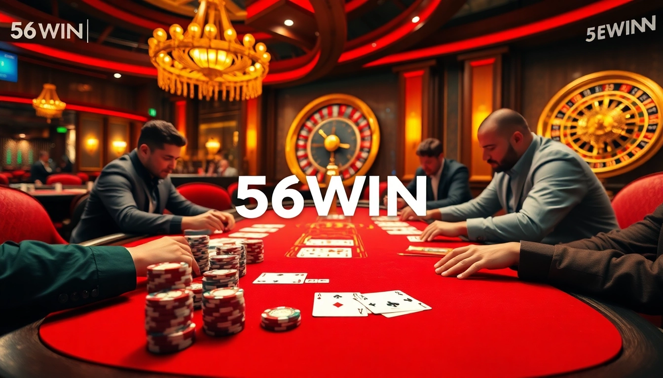 Experience the thrilling atmosphere of 56WIN with high-stakes poker games and luxurious casino environments.